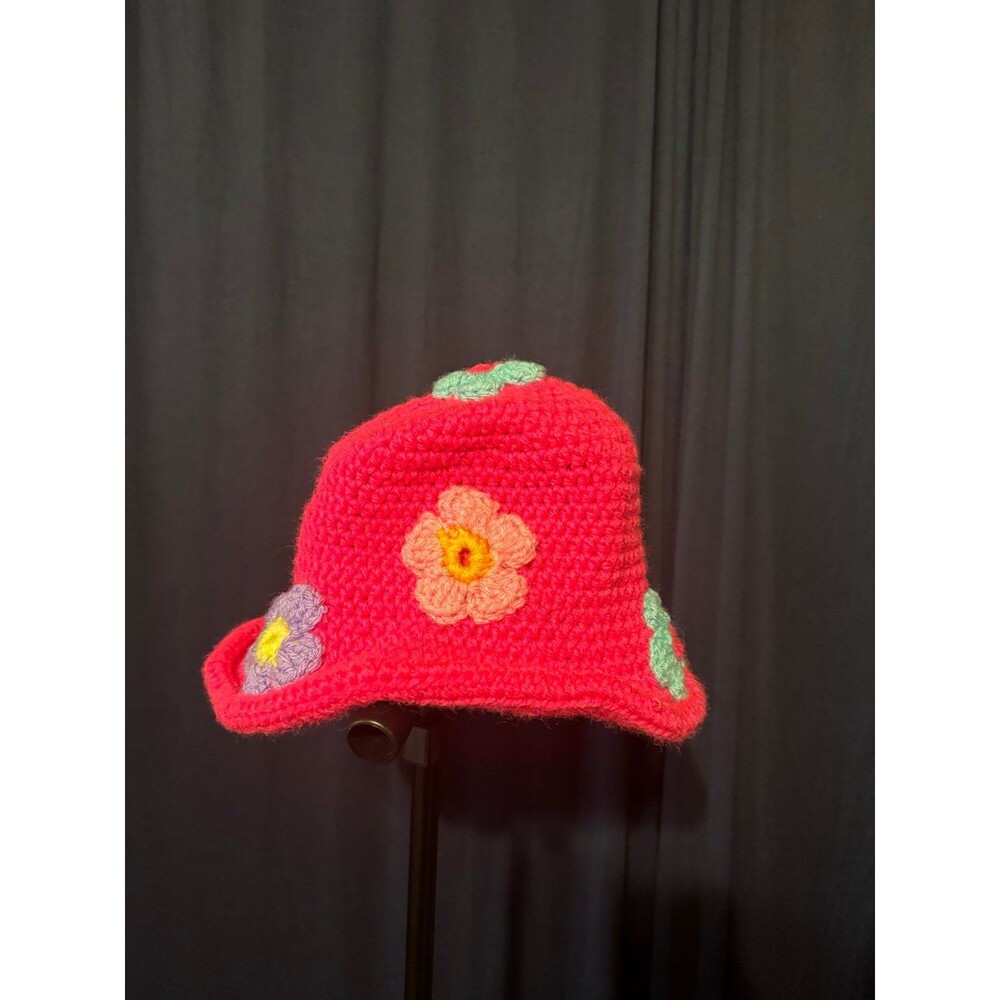 Hot Pink Crochet Flower Bucket Hat Y2K Festival Cottagecore